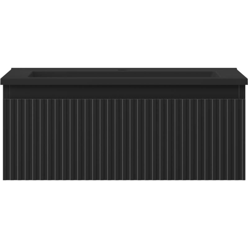 Mexen Rivel koupelnová skříňka 60 cm s umyvadlem Otis, 1 zásuvka, drážkovaná, černá mat - 91A20-06023-1-BF71-W18M71