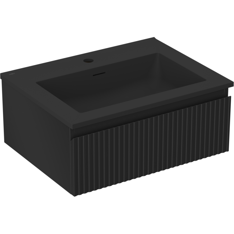 Mexen Rivel koupelnová skříňka 60 cm s umyvadlem Otis, 1 zásuvka, drážkovaná, černá mat - 91A20-06023-1-BF71-W18M71
