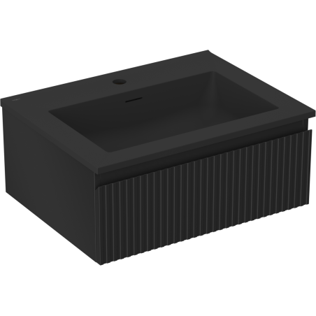 Mexen Rivel koupelnová skříňka 60 cm s umyvadlem Otis, 1 zásuvka, drážkovaná, černá mat - 91A20-06023-1-BF71-W18M71