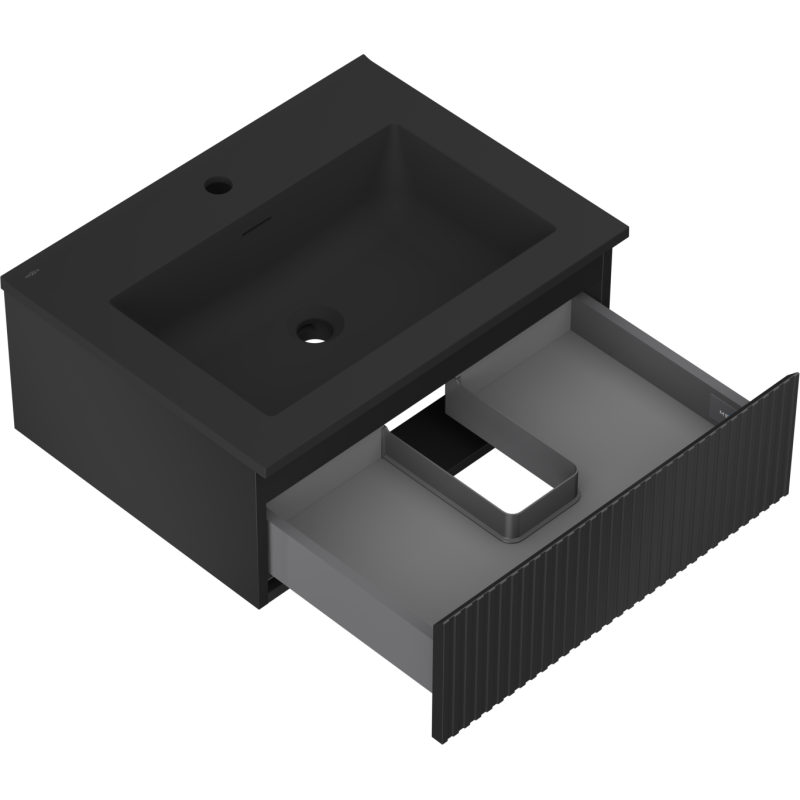 Mexen Rivel koupelnová skříňka 60 cm s umyvadlem Otis, 1 zásuvka, drážkovaná, černá mat - 91A20-06023-1-BF71-W18M71