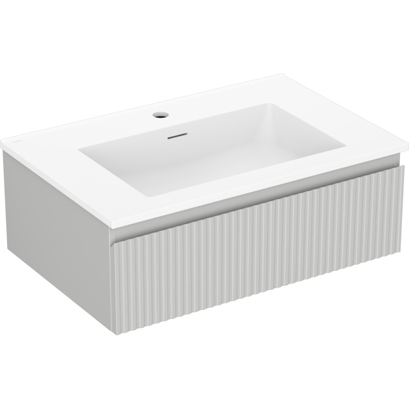 Mexen Rivel koupelnová skříňka 70 cm s umyvadlem Otis, 1 zásuvka, drážkovaná, šedý mat/bílý mat