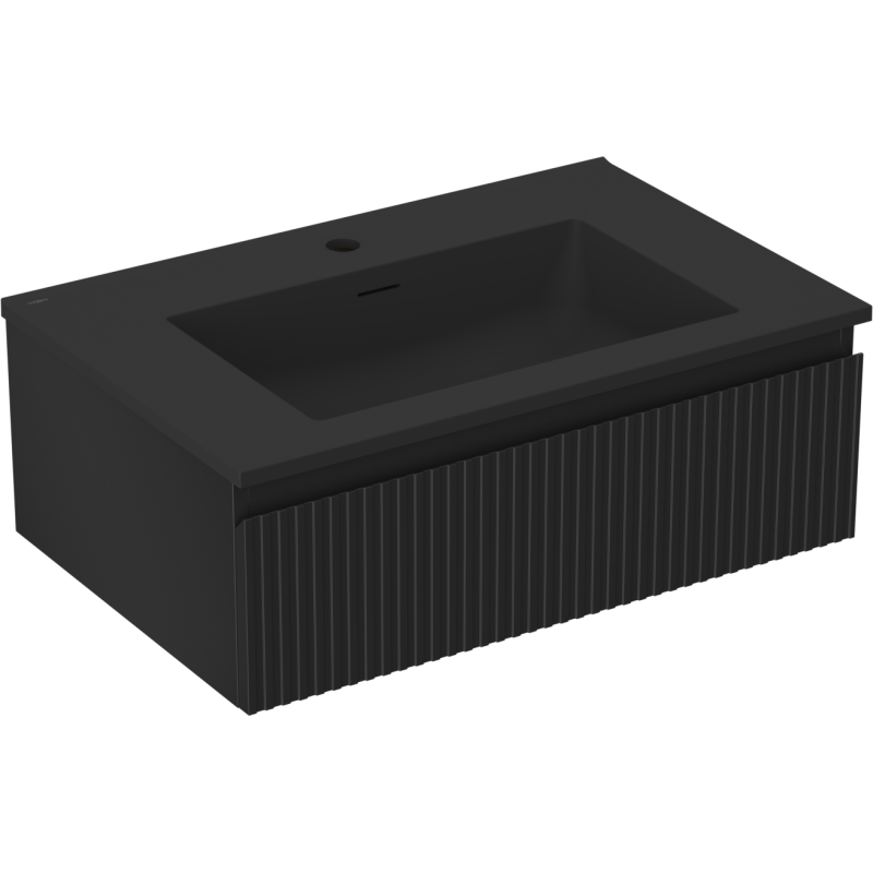 Mexen Rivel koupelnová skříňka 70 cm s umyvadlem Otis, 1 zásuvka, rýhovaná, černý mat - 91A20-07023-1-BF71-W18M71