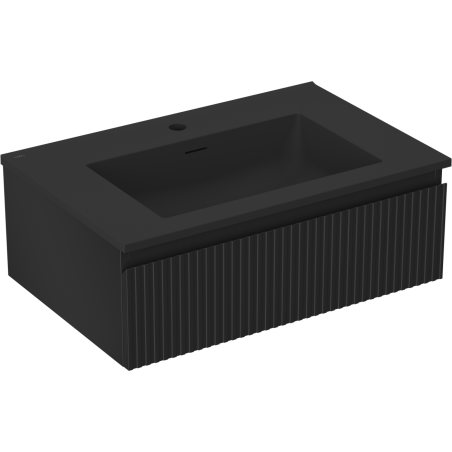 Mexen Rivel koupelnová skříňka 70 cm s umyvadlem Otis, 1 zásuvka, rýhovaná, černý mat - 91A20-07023-1-BF71-W18M71