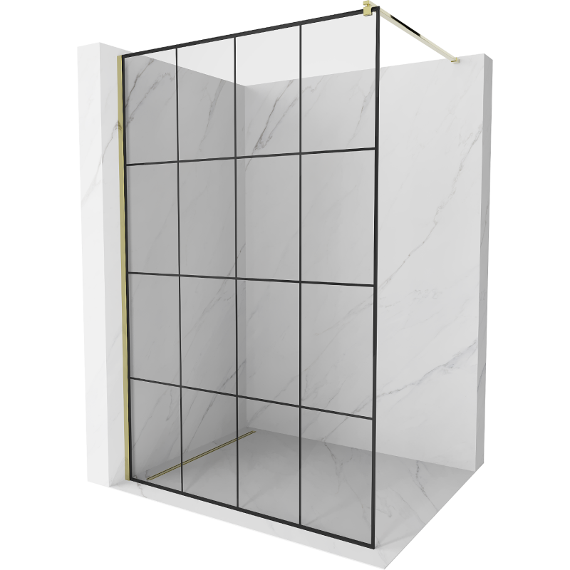 Mexen Kioto sprchová stěna Walk-in 140 x 200 cm, černá mřížka 8 mm, zlatá - 800-140-101-50-77