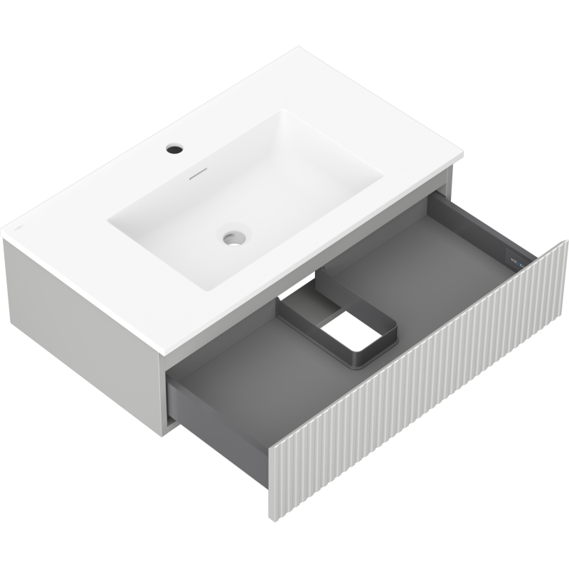 Mexen Rivel koupelnová skříňka 80 cm s umyvadlem Otis, 1 zásuvka, drážkovaná, šedá mat/bílá mat - 91A20-08023-1-BF62-W18M01