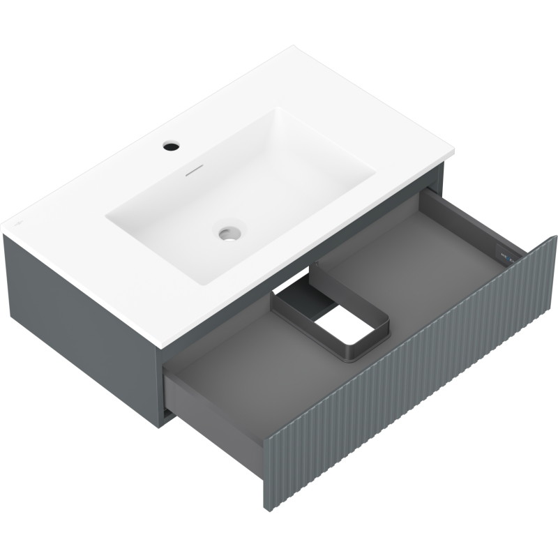 Mexen Rivel koupelnová skříňka 80 cm s umyvadlem Otis, 1 zásuvka, drážkovaná, grafit mat/bílá mat