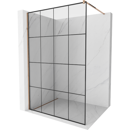 Mexen Kioto sprchová stěna Walk-in 130 x 200 cm, černá mřížka 8 mm, růžové zlato - 800-130-101-60-77