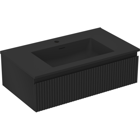 Mexen Rivel koupelnová skříňka 80 cm s umyvadlem Otis, 1 zásuvka, rýhovaná, černá mat - 91A20-08023-1-BF71-W18M71