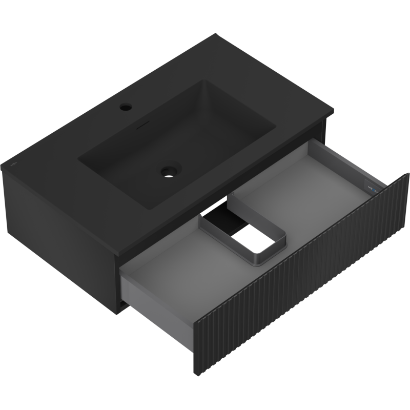 Mexen Rivel koupelnová skříňka 80 cm s umyvadlem Otis, 1 zásuvka, rýhovaná, černá mat - 91A20-08023-1-BF71-W18M71