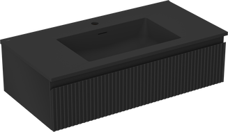 Mexen Rivel koupelnová skříňka 90 cm s umyvadlem Otis, 1 zásuvka, drážkovaný, černá matná - 91A20-09023-1-BF71-W18M71