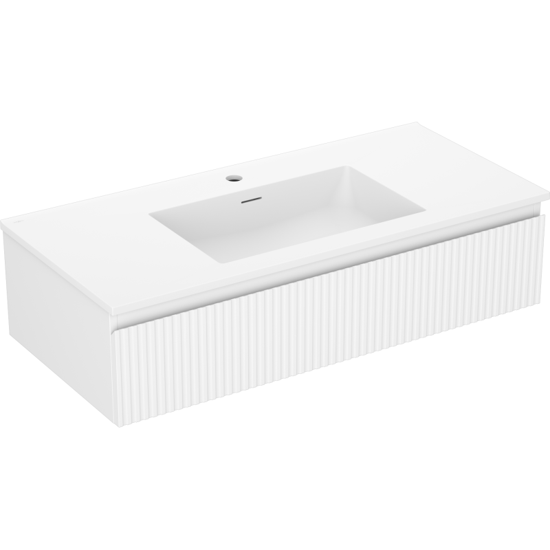 Mexen Rivel koupelnová skříňka 100 cm s umyvadlem Otis, 1 zásuvka, rýhovaná, bílá mat - 91A20-10023-1-BF01-W18M01