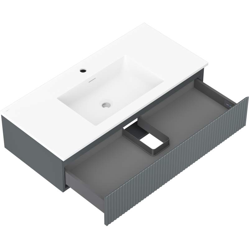 Mexen Rivel koupelnová skříňka 100 cm s umyvadlem Otis, 1 zásuvka, drážkovaná, grafit mat/bílá mat - 91A20-10023-1-BF66-W18M01