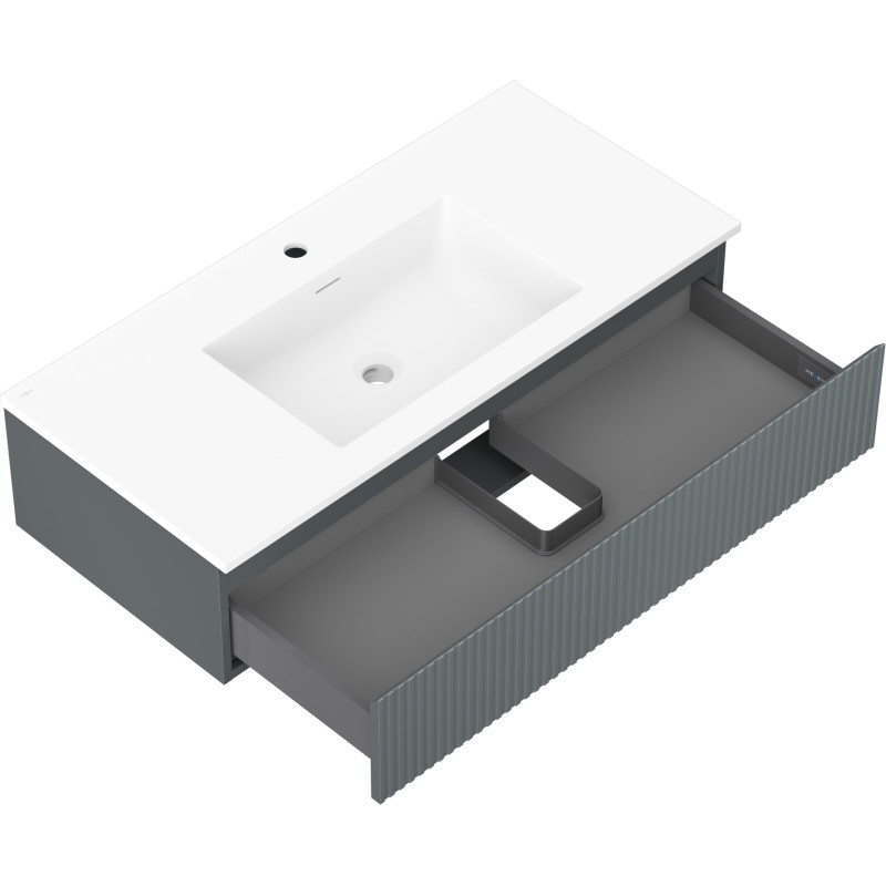 Mexen Rivel koupelnová skříňka 100 cm s umyvadlem Otis, 1 zásuvka, ryhovaná, grafit mat/bílá mat