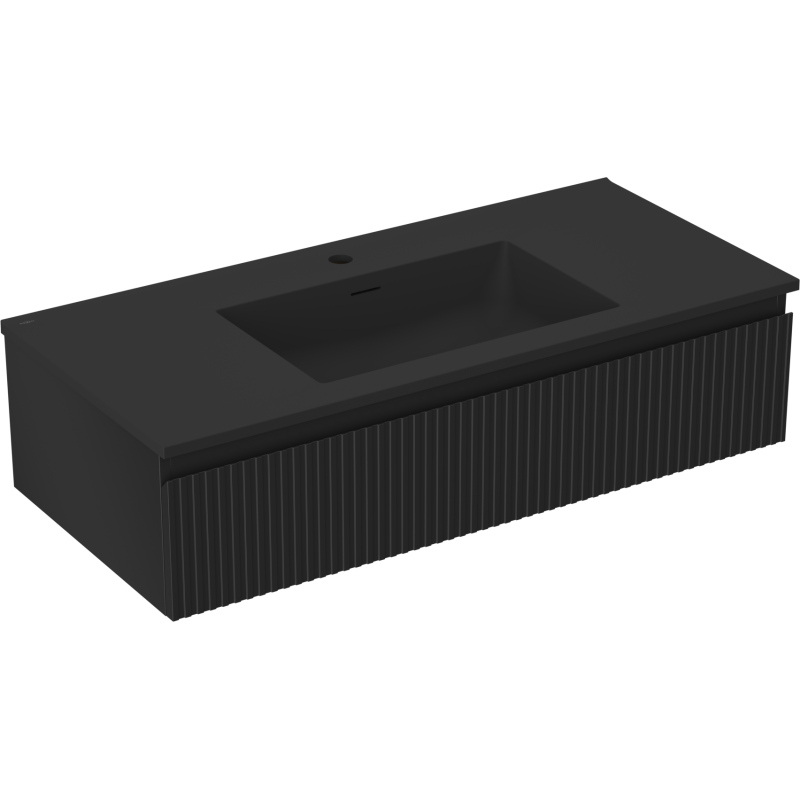 Mexen Rivel koupelnová skříňka 100 cm s umyvadlem Otis, 1 zásuvka, drážkovaná, černá mat - 91A20-10023-1-BF71-W18M71