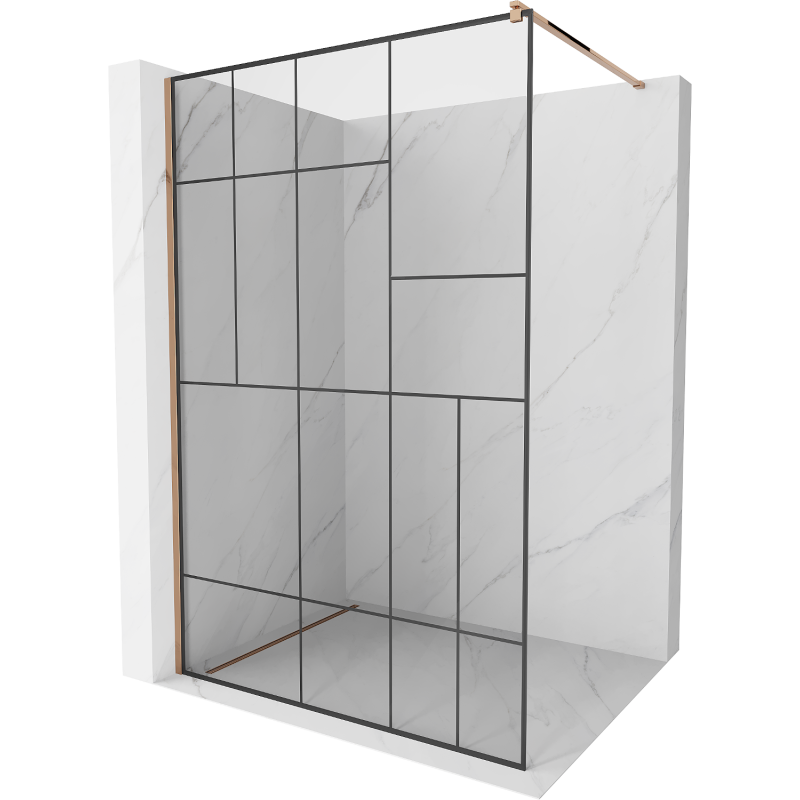 Mexen Kioto sprchová zástěna Walk-in 90 x 200 cm, černý vzor 8 mm, růžové zlato - 800-090-101-60-78