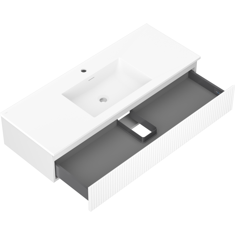 Mexen Rivel koupelnová skříňka 120 cm s umyvadlem Otis, 1 zásuvka, drážkovaná, bílá mat - 91A20-12023-1-BF01-W18M01