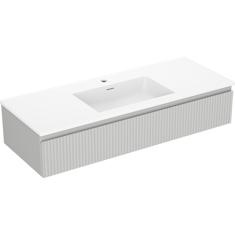 Mexen Rivel koupelnová skříňka 120 cm s umyvadlem Otis, 1 zásuvka, žebrovaná, šedá mat/bílá mat
