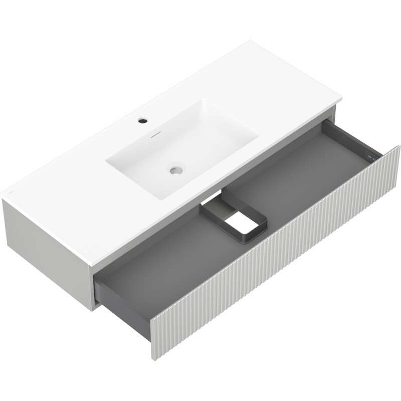 Mexen Rivel koupelnová skříňka 120 cm s umyvadlem Otis, 1 zásuvka, žebrovaná, šedá mat/bílá mat