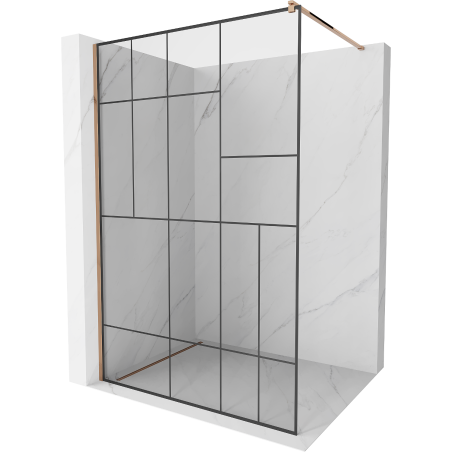 Mexen Kioto sprchová zástěna Walk-in 140 x 200 cm, černý vzor 8 mm, růžové zlato - 800-140-101-60-78