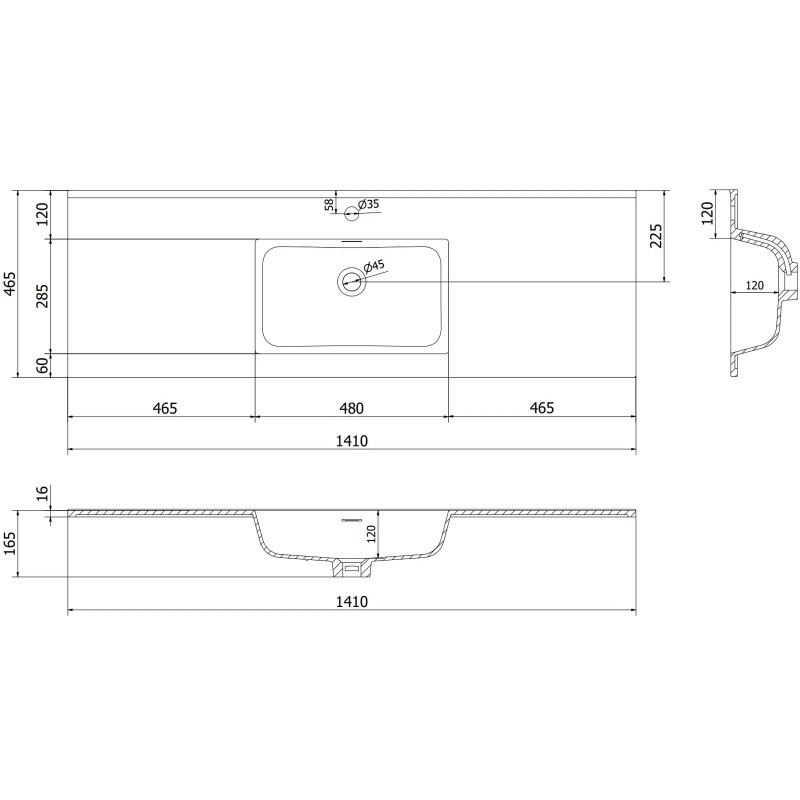 Mexen Rivel koupelnová skříňka 140 cm s umyvadlem Otis, 1 zásuvka, drážkovaná, bílá mat - 91A20-14023-1-BF01-W18M01