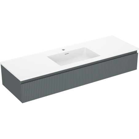 Mexen Rivel koupelnová skříňka 140 cm s umyvadlem Otis, 1 zásuvka, žebrovaná, grafit mat/bílá mat -