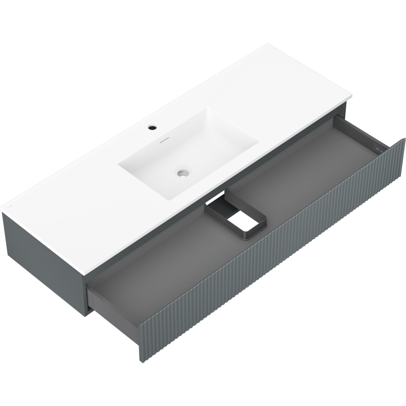 Mexen Rivel koupelnová skříňka 140 cm s umyvadlem Otis, 1 zásuvka, žebrovaná, grafit mat/bílá mat -