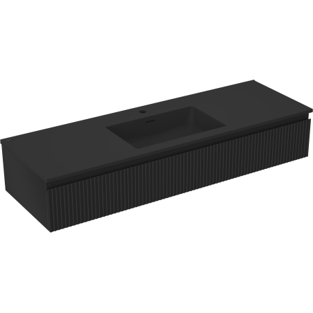 Mexen Rivel koupelnová skříňka 140 cm s umyvadlem Otis, 1 zásuvka, drážkovaná, černá mat - 91A20-14023-1-BF71-W18M71