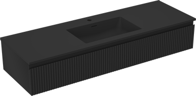 Mexen Rivel koupelnová skříňka 140 cm s umyvadlem Otis, 1 zásuvka, drážkovaná, černá mat - 91A20-14023-1-BF71-W18M71