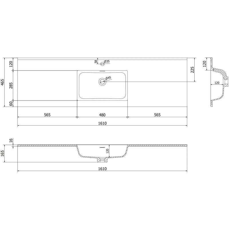 Mexen Rivel koupelnová skříňka 160 cm s umyvadlem Otis, 1 zásuvka, drážkovaná, šedá matná/bílá matná