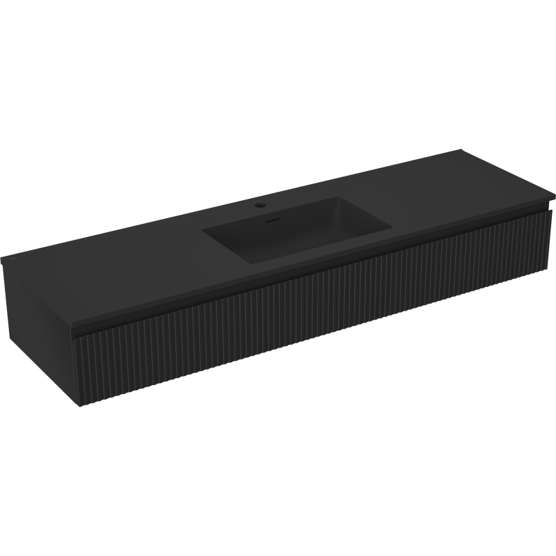Mexen Rivel koupelnová skříňka 160 cm s umyvadlem Otis, 1 zásuvka, drážkovaná, černá mat - 91A20-16023-1-BF71-W18M71