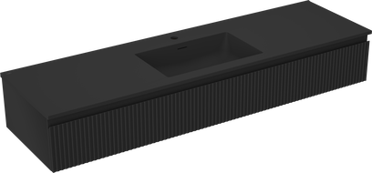 Mexen Rivel koupelnová skříňka 160 cm s umyvadlem Otis, 1 zásuvka, drážkovaná, černá mat - 91A20-16023-1-BF71-W18M71