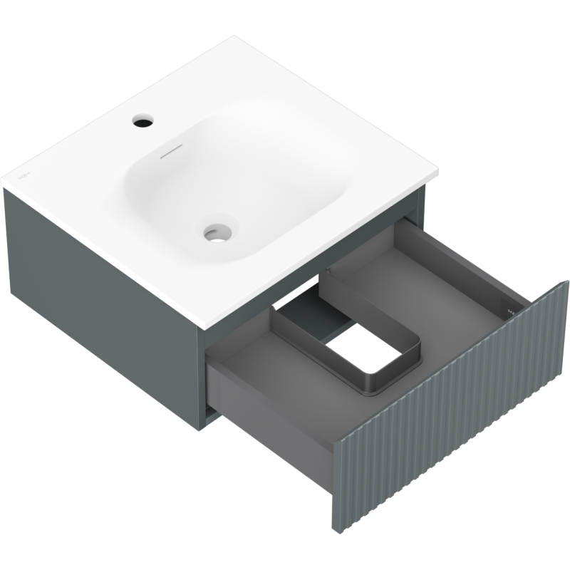 Mexen Rivel koupelnová skříňka 50 cm s umyvadlem Vela, 1 zásuvka, drážkovaná, grafit mat/bílá mat - 91A20-05023-1-BF66-W23M01