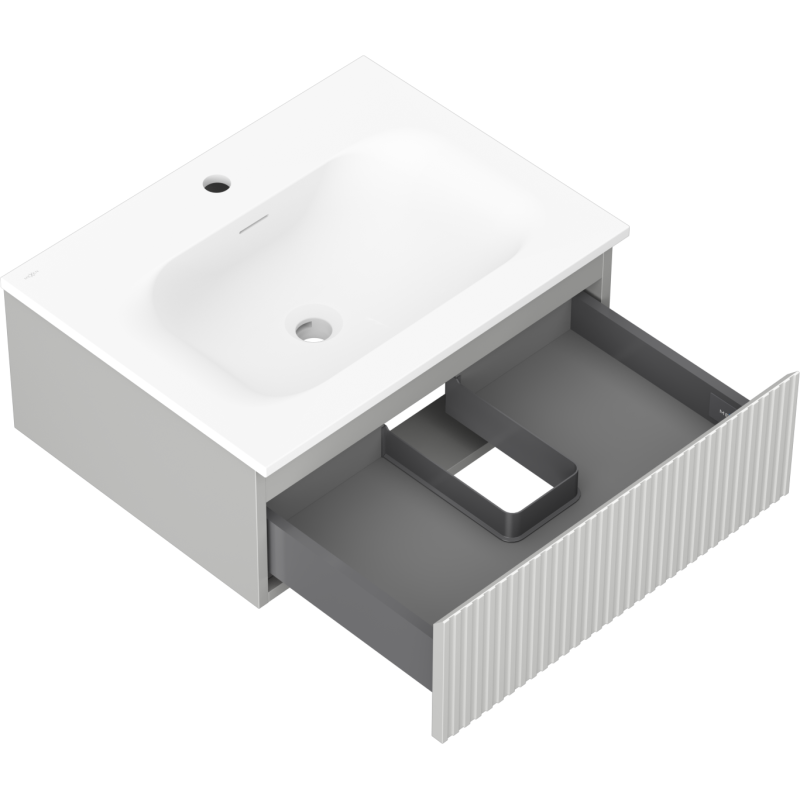 Mexen Rivel koupelnová skříňka 60 cm s umyvadlem Vela, 1 zásuvka, rýhovaná, šedá mat/bílá mat - 91A20-06023-1-BF62-W23M01