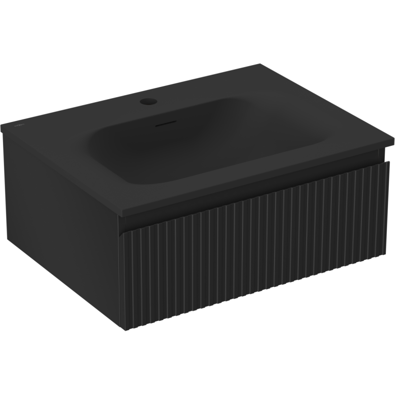 Mexen Rivel koupelnová skříňka 60 cm s umyvadlem Vela, 1 zásuvka, drážkovaná, černá mat - 91A20-06023-1-BF71-W23M71
