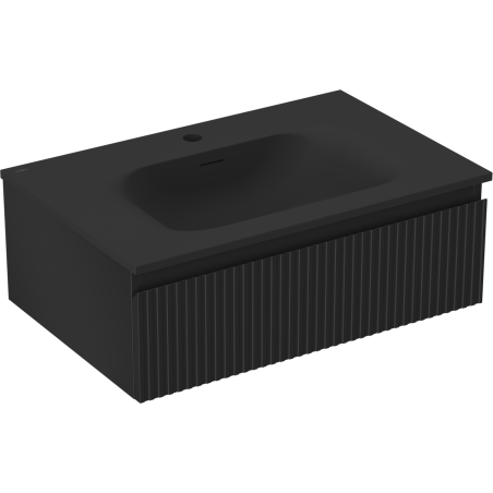 Mexen Rivel koupelnová skříňka 70 cm s umyvadlem Vela, 1 zásuvka, drážkovaná, černá mat - 91A20-07023-1-BF71-W23M71