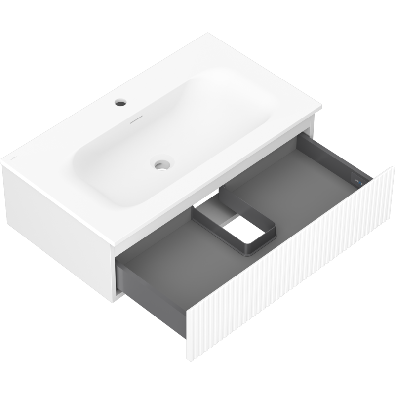 Mexen Rivel koupelnová skříňka 80 cm s umyvadlem Vela, 1 zásuvka, drážkovaná, bílá mat - 91A20-08023-1-BF01-W23M01