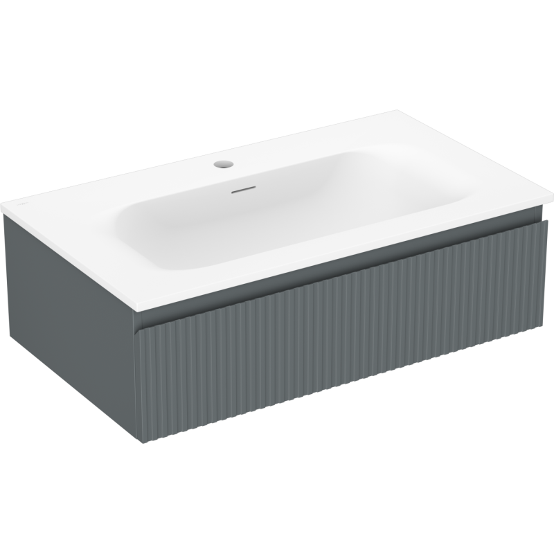 Mexen Rivel koupelnová skříňka 80 cm s umyvadlem Vela, 1 zásuvka, drážkovaná, grafit mat/bílá mat - 91A20-08023-1-BF66-W23M01