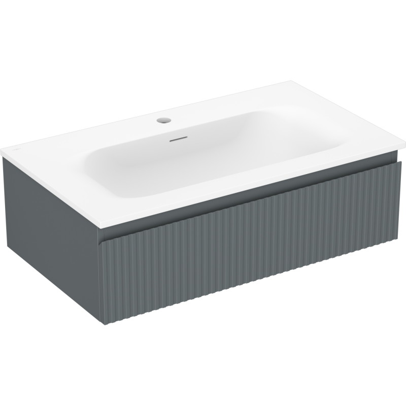 Mexen Rivel koupelnová skříňka 80 cm s umyvadlem Vela, 1 zásuvka, drážkovaná, grafit mat/bílá mat