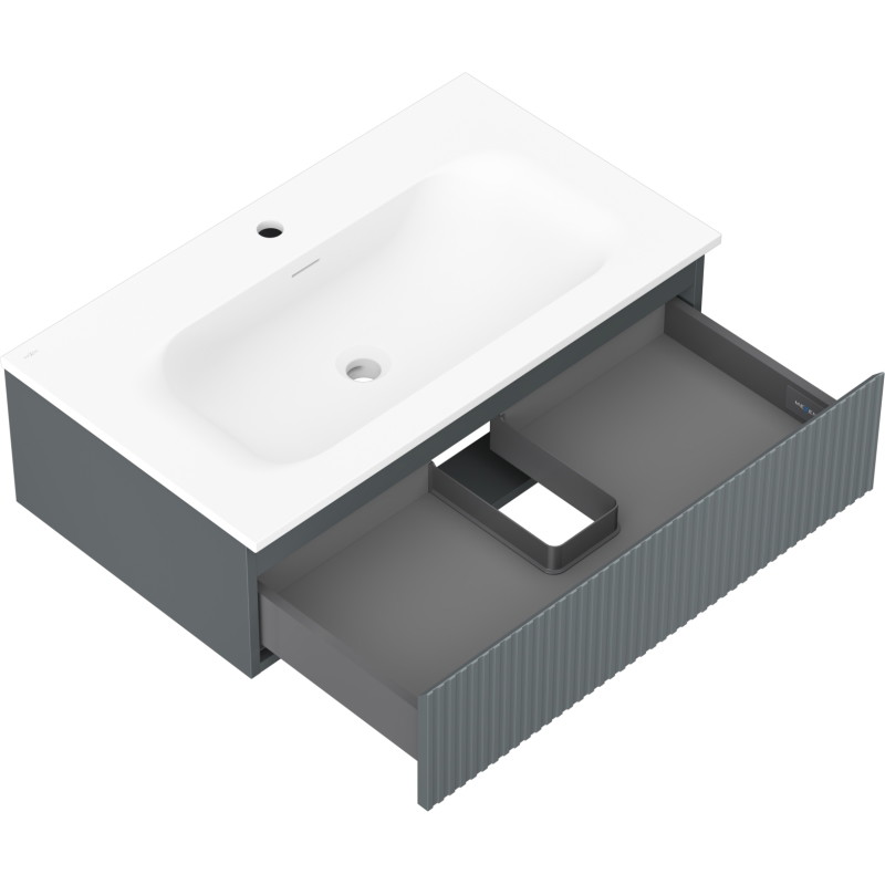 Mexen Rivel koupelnová skříňka 80 cm s umyvadlem Vela, 1 zásuvka, drážkovaná, grafit mat/bílá mat