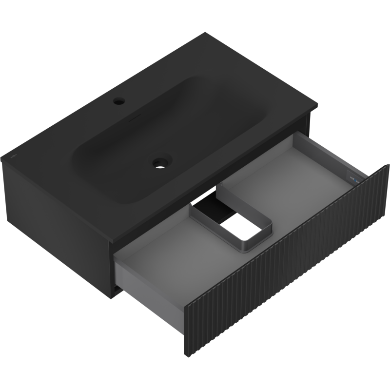 Mexen Rivel koupelnová skříňka 80 cm s umyvadlem Vela, 1 zásuvka, drážkovaná, černá mat - 91A20-08023-1-BF71-W23M71