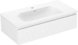 Mexen Rivel koupelnová skříňka 90 cm s umyvadlem Vela, 1 zásuvka, drážkovaná, bílá mat - 91A20-09023-1-BF01-W23M01