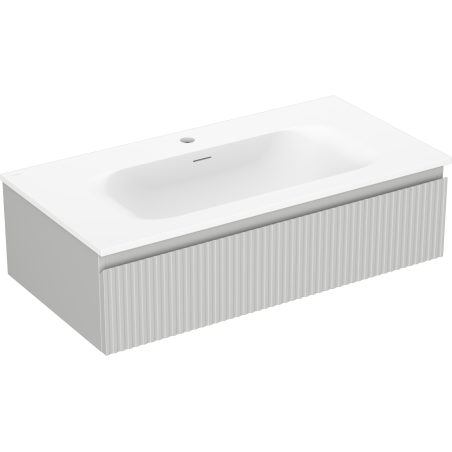 Mexen Rivel koupelnová skříňka 90 cm s umyvadlem Vela, 1 zásuvka, drážkovaná, šedá matná/bílá matná - 91A20-09023-1-BF62-W23M01
