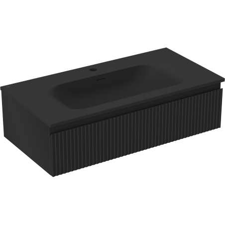 Mexen Rivel koupelnová skříňka 90 cm s umyvadlem Vela, 1 zásuvka, drážkovaná, černý mat - 91A20-09023-1-BF71-W23M71