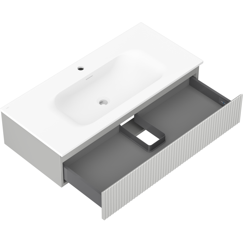 Mexen Rivel koupelnová skříňka 100 cm s umyvadlem Vela, 1 zásuvka, rýhovaná, šedá matná/bílá matná - 91A20-10023-1-BF62-W23M01