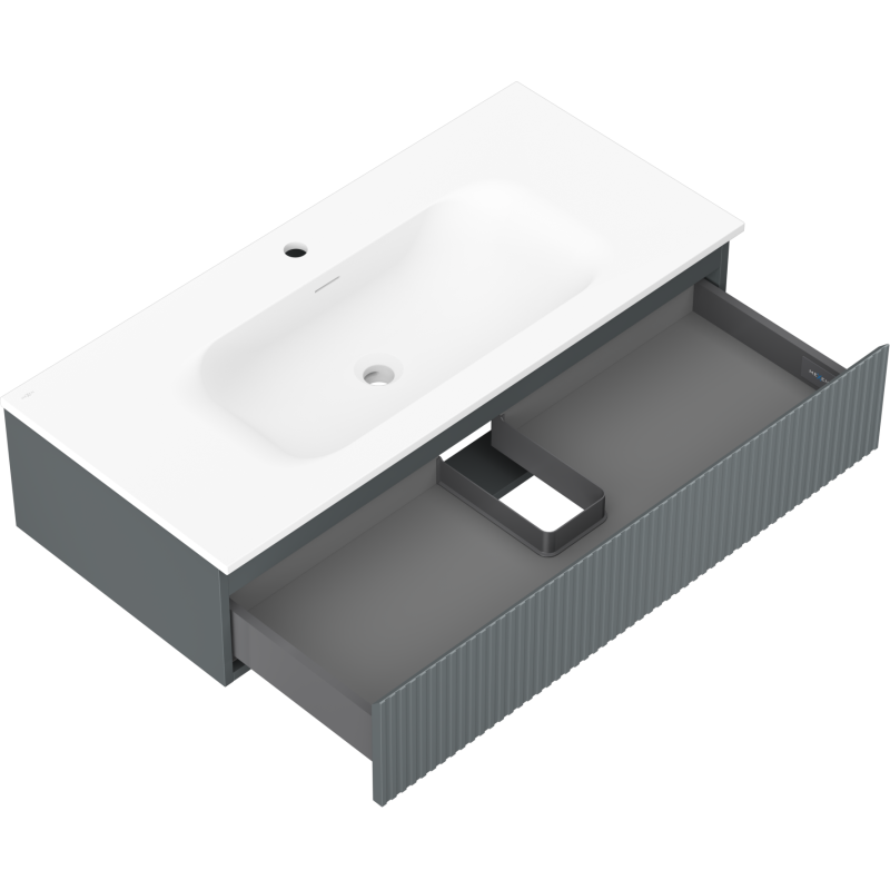 Mexen Rivel koupelnová skříňka 100 cm s umyvadlem Vela, 1 zásuvka, rýhovaná, grafit mat/bílá mat - 91A20-10023-1-BF66-W23M01