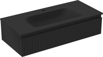 Mexen Rivel koupelnová skříňka 100 cm s umyvadlem Vela, 1 zásuvka, drážkovaná, černá mat - 91A20-10023-1-BF71-W23M71