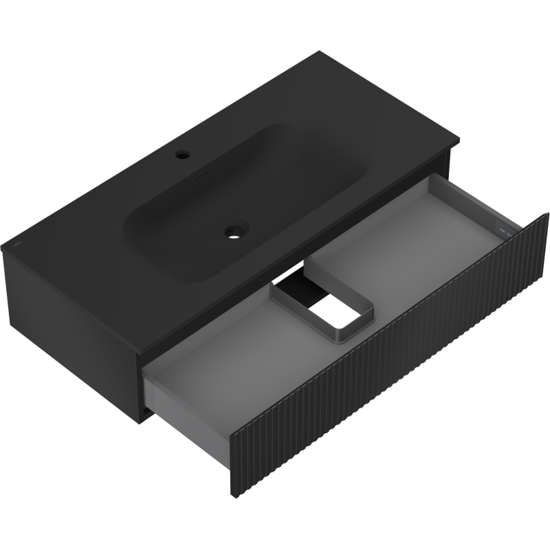 Mexen Rivel koupelnová skříňka 100 cm s umyvadlem Vela, 1 zásuvka, drážkovaná, černá mat - 91A20-10023-1-BF71-W23M71