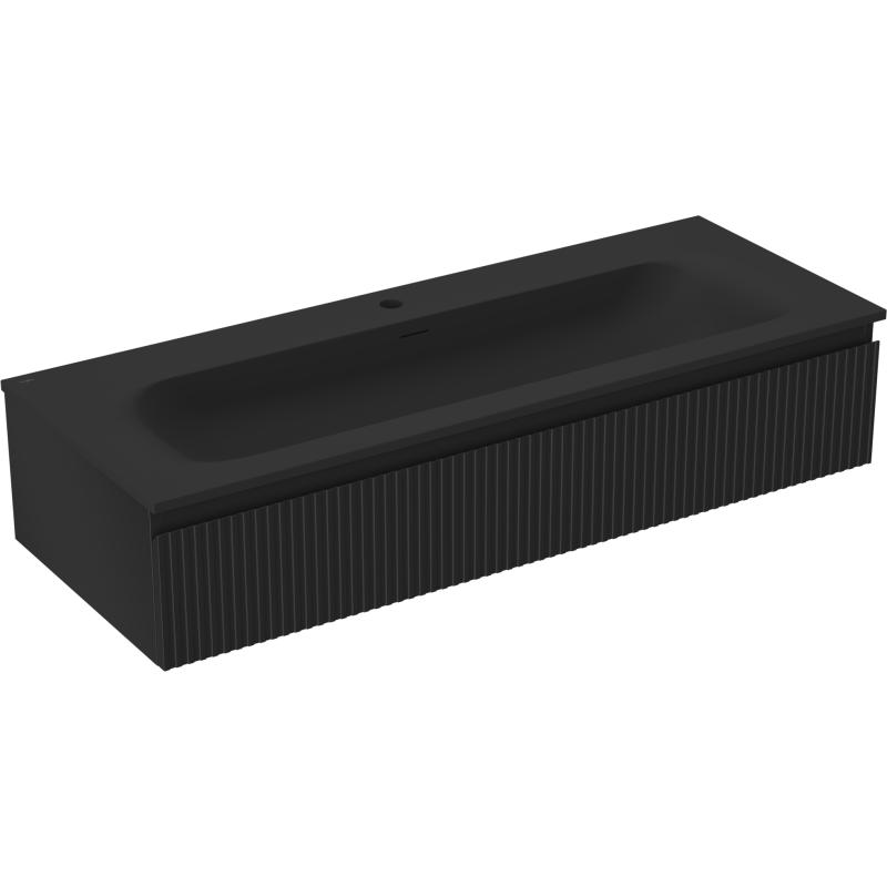 Mexen Rivel koupelnová skříňka 120 cm s umyvadlem Vela, 1 zásuvka, rýhovaná, černá mat - 91A20-12023-1-BF71-W23M71