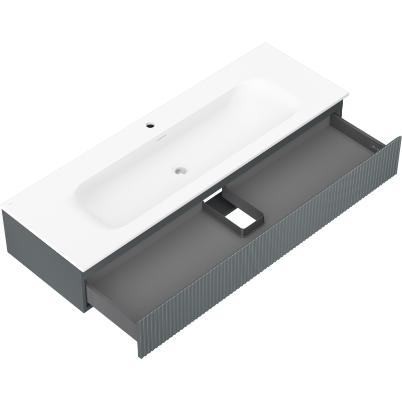 Mexen Rivel koupelnová skříňka 140 cm s umyvadlem Vela, 1 zásuvka, rýhovaná, grafit mat/bílá mat -