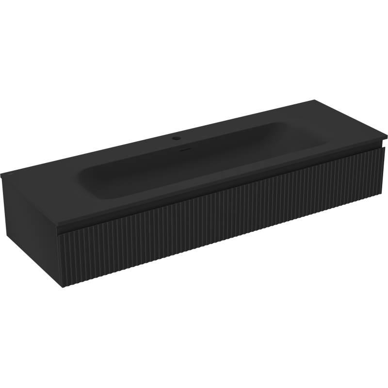 Mexen Rivel koupelnová skříňka 140 cm s umyvadlem Vela, 1 zásuvka, drážkovaná, černý mat - 91A20-14023-1-BF71-W23M71